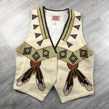 80s 90s Vintage Embroidered Western Indian Feather Native Pattern Waistcoat