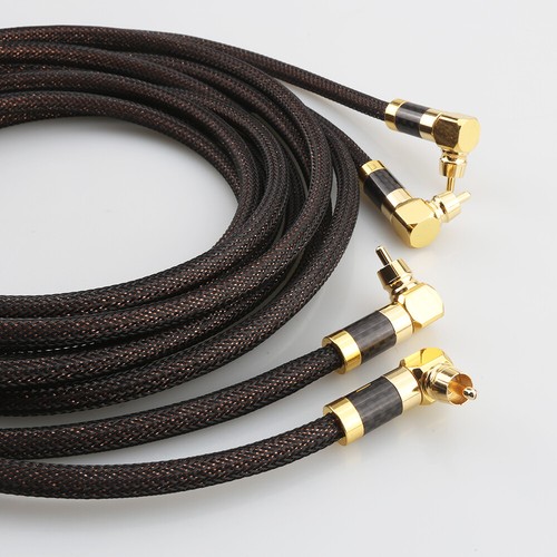 Pair 6N pure Solid Silver RCA Audio Cable with Right angled rca plug HIFI - Picture 6 of 11
