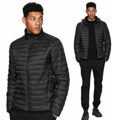 4F Herren Steppjacke Daunenjacke Herbst Übergangsjacke Schwarz