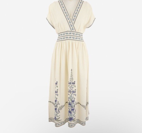MAX STUDIO Cream Floral Patterned Trim Maxi Dress UK L NEW