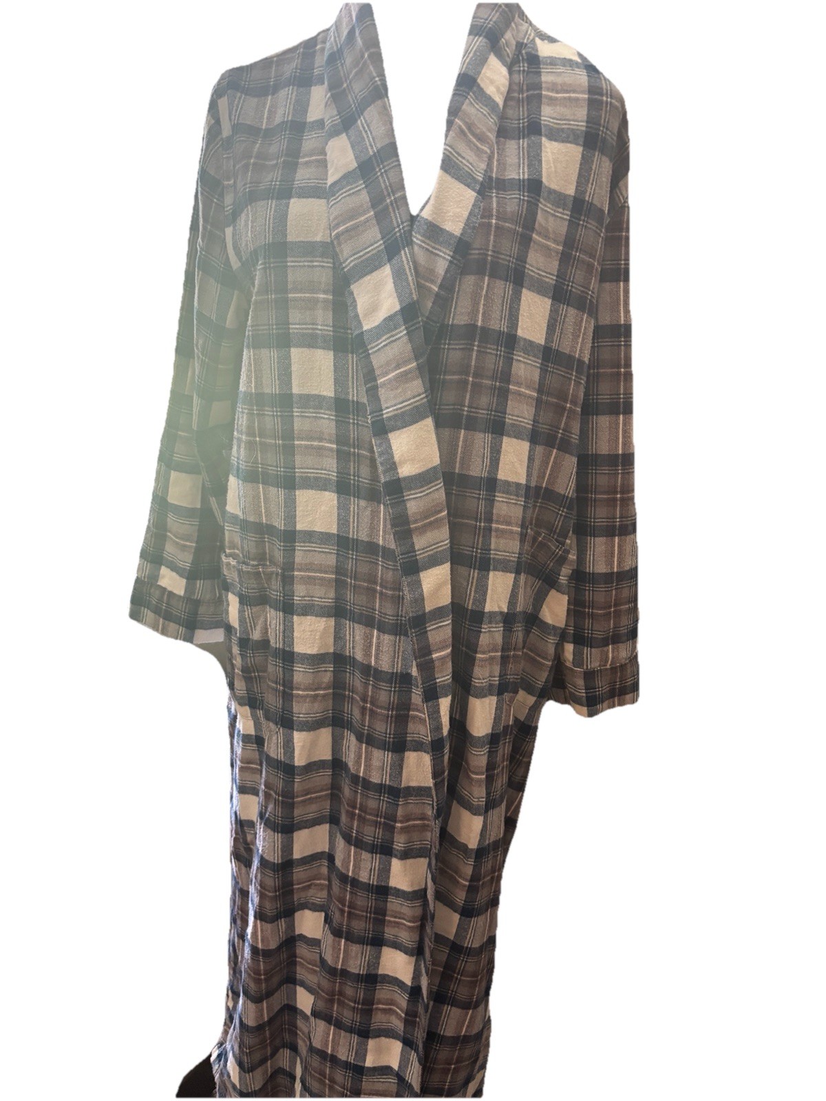 LL Bean Indigo Tartan Flannel Robe S Cozy Grandpacore Prairie Grannycore Porch