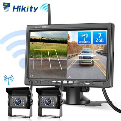 Auto Rückfahrkamera Funk Kabellos 2 Kameras mit 7 Zoll IPS Monitor BSD LKW Bus