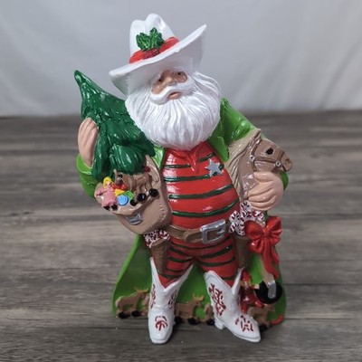 Ceramic Christmas Western Cowboy Santa Claus Sheriff Hand Painted 9.5'' Kitchy