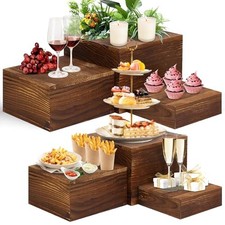 6 Pack Wooden Risers Display Stands Rustic Wood Cake Cupcake Stands for Brown
