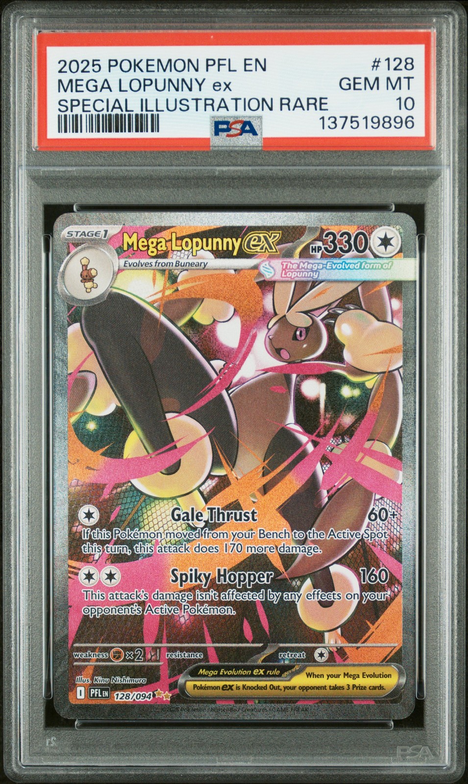 2025 POKEMON PFL EN-PHANTASMAL FLAMES #128 MEGA LOPUNNY EX PSA 10