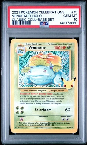 POKEMON VENUSAUR-HOLO 2021 CELEB CLASSIC COLLECTION-BASE SET #15 PSA 10