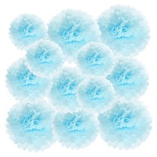 12Pcs 4"/6"/8" Tissue Pom Poms Paper Flowers Ball Party Wedding Decor Light Blue