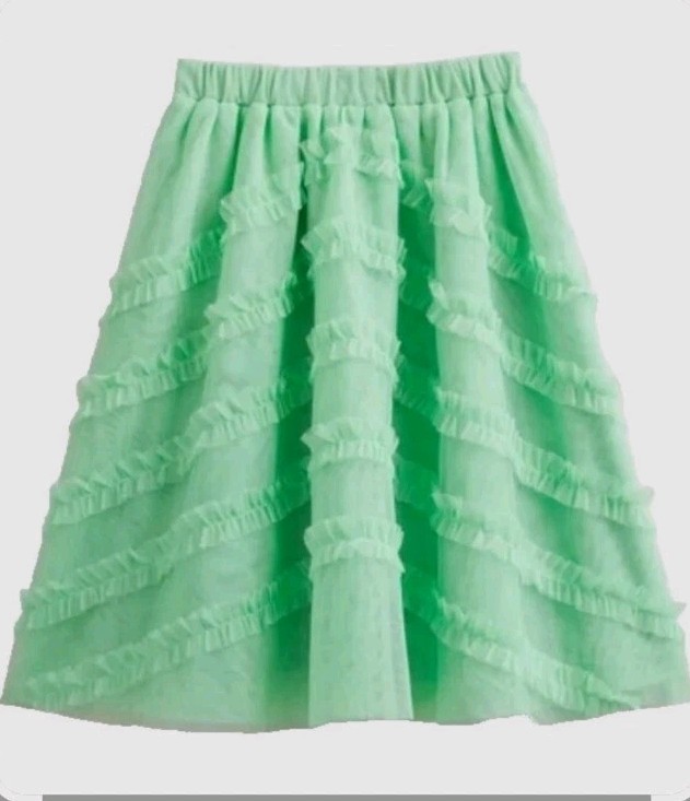 Mini Boden Girls Mint Green Tulle Midi Ruffle Twirl Party Festival Skirt 3-4Y 4T