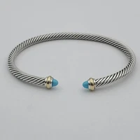 David Yurman 4mm Cable Sterling Silver Turquoise and 18K Yellow Gold Bracelet