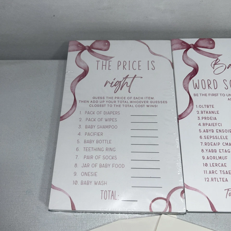 Nuevos Juegos Baby Shower Caja Abierta Rosa y Blanco Foto 4 de 4