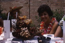Chicago Backyard 1968 Luau Party Lady Wearing Lei Kodachrome Color Slide