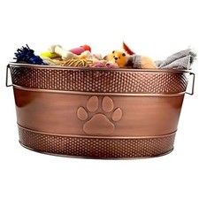 Indestructible Metal Dog Toy Bin - Copper Galvanized Storage Bin with