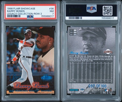 1999 Flair Showcase Barry Bonds Legacy Collection Row 2 #/100 PSA 7 RARE
