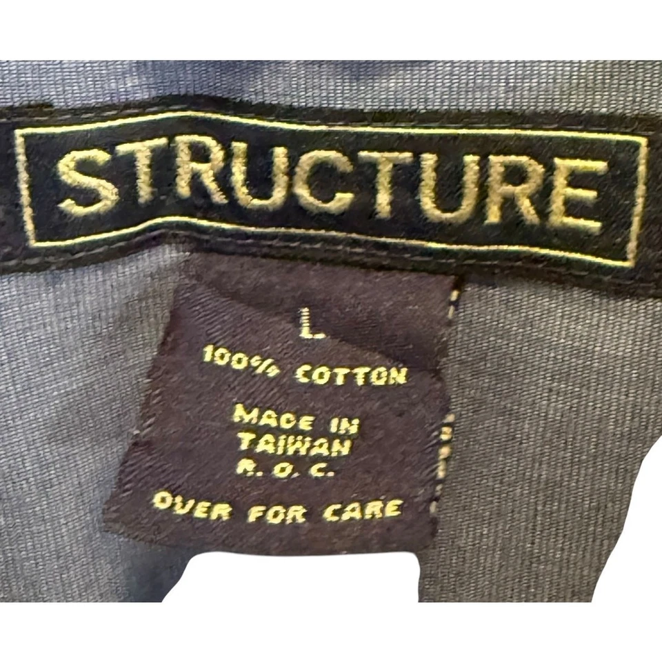 Camisa de vestir azul manga larga con botones talla grande Structure para hombre Foto 3 de 4