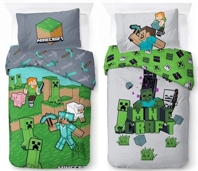 Minecraft 2 x Wende-Bettwäsche 135x200 80x80 Baumwolle Kinder-Bettzeug Gaming