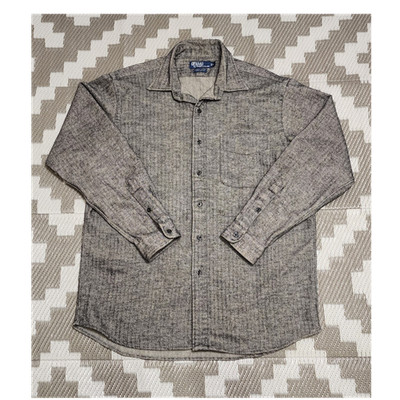 Polo Ralph Lauren Lowell Sport Men's Button-Up Shirt  L Gray Herringbone Pockets