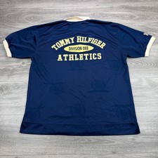 Vintage Tommy Hilfiger Athletics Polo Shirt Mens Large Navy Blue Spellout Rugby