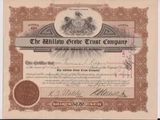 Willow Grove Trust Company Stock Certificate Pennsylvania