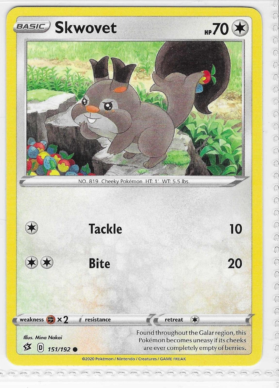 Skwovet 151/192 Common Rebel Clash Pokemon Near Mint