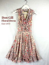 Don Gill Women’s Summer Floral Dress UK 10 Ruffle Detail Fit & Flare Boho Style