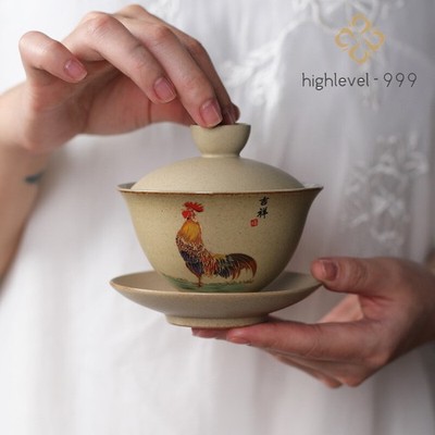 Gaiwan Vintage Tea Maker Stoneware Bowl Ceramic Tea Bowl Kung Fu Tea Set Rooster