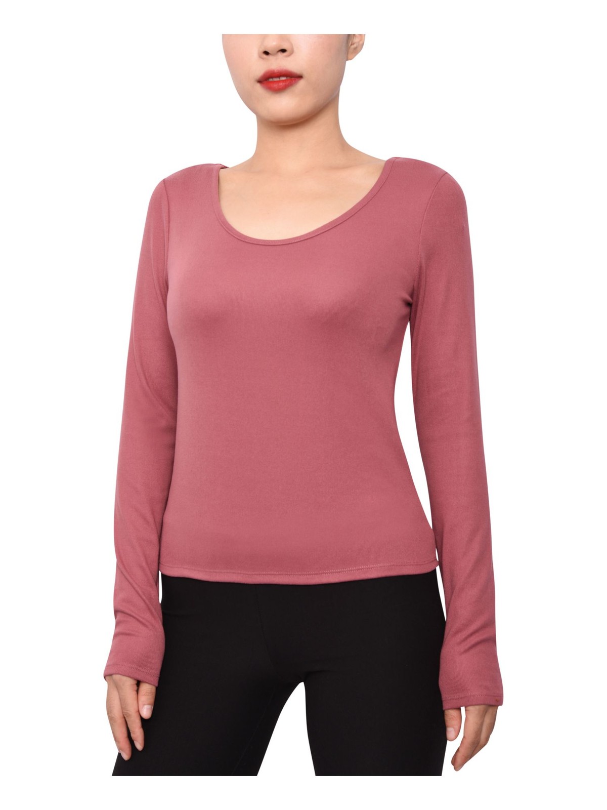 DEREK HEART Womens Pink Long Sleeve Scoop Neck Top L