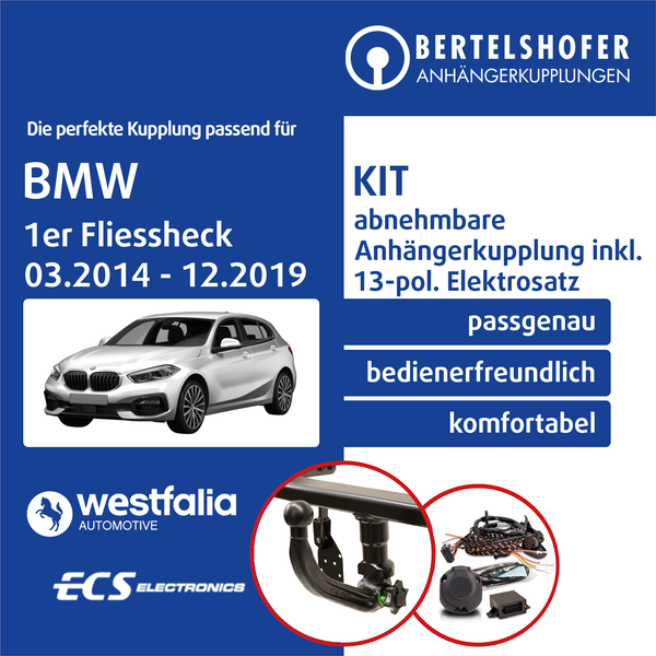 FüR BMW 1Er Fliessheck Typ F20/F21 03.2014-12.2019 AHK Abn. +13Pol Spez E-Satz-image
