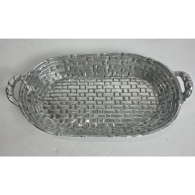 Vintage Hech En Pewter Woven Basket Embossed Serving Bread Tray Dish