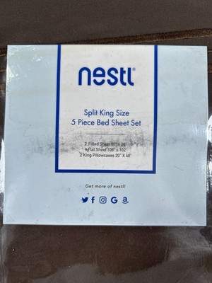Nestl Split King Sheets Sets for Adjustable Bed - 5 Piece Split King Sheet Set