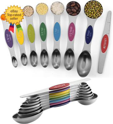 Pack of 8 Stainless Steel Magnetic Measuring Spoons Set Adjustable Teaspoon