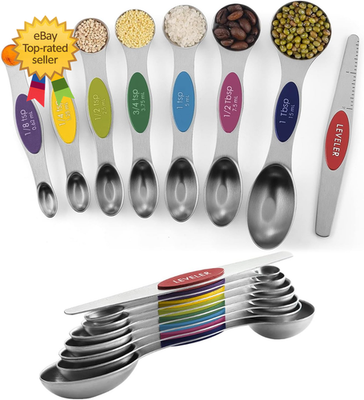 #ad Pack of 8 Stainless Steel Magnetic Measuring Spoons Set Adjustable Teaspoon $9.78