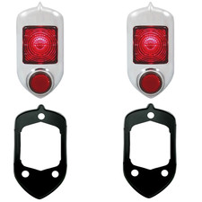 19511952 Chevy Tail Light Pair W Red Glass Lens Chrome Bezel Seals