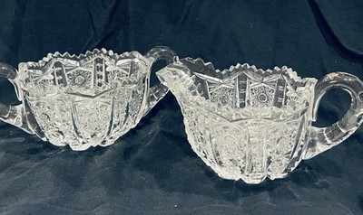 Vintage American Brilliant Period ABP Crystal Cut Glass Creamer & Sugar Bowl