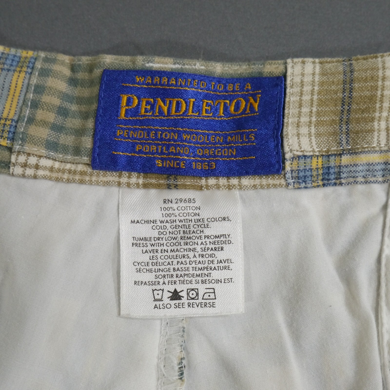 Vtg Pendleton Men's Plaid Patchwork Flat Front Ca… - image 6