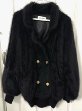 VTG SUZANNE COLLECTIBLE Black Angora Jacket Cardigan Coatigan Slouchy Fuzzy M