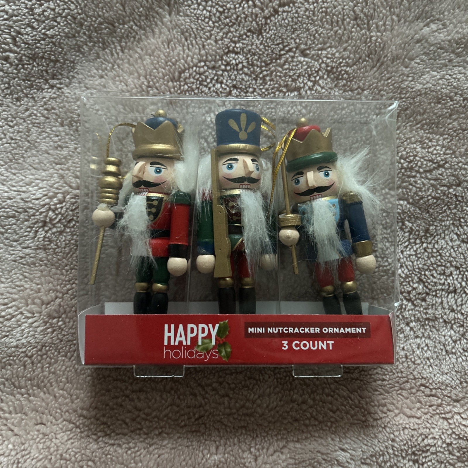 Wooden Mini Nutcracker Christmas Ornaments - 3 Count, Multicolor, 4 in Ht. Ea.