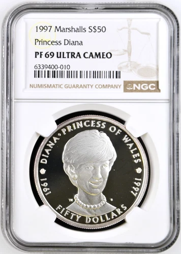 1997 Marshall Islands $50 Dollars Diana-Princess of Wales Silver Coin NGC PF69UC