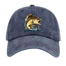 Jumping Bass Graphic Dad Hat, 7 Color Vintage Washed, Casual Unisex Baseball Cap