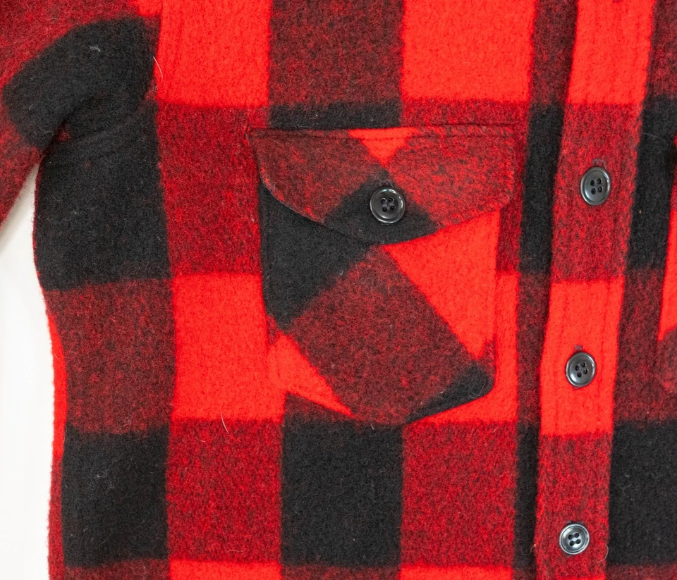 Vintage 60s Woolrich Red Plaid Wool Flannel Jacket Shirt Size XL Western Shacket - Image 4 of 4