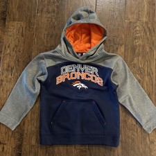 NFL Team Apparel Denver Broncos Sweatshirt Hoodie Pullover Pocket Kids Size 7
