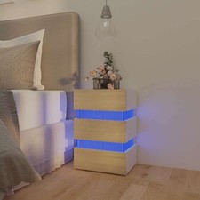LED Nachttisch Nachtschrank Weiß Sonoma Eiche mit USB Anschluss 45x35x67 cm