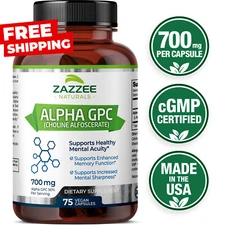 Alpha GPC Choline 75 Veggie Caps 700 mg per Serving Pharmaceutical Grade Non-GMO