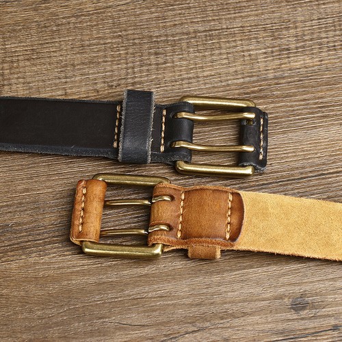 Herren doppelzinnige Messingschnalle Ledergürtel Freizeithose Jeansbund schicke Geschenke - Bild 7 von 16