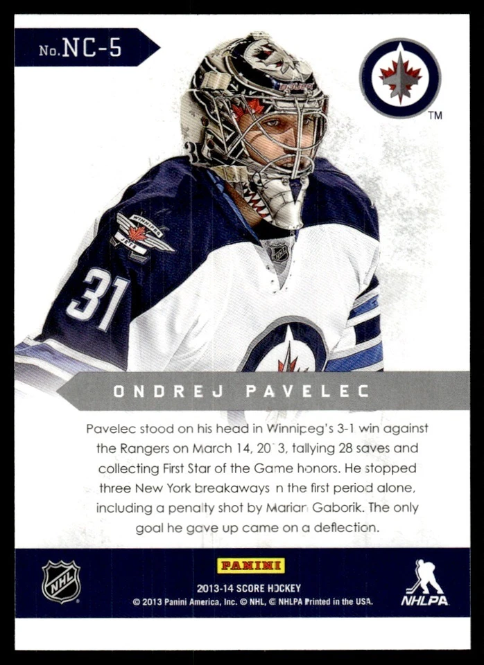 2013-14 Score Netcam Ondrej Pavelec Winnipeg Jets #NC-5 - Image 2 of 2