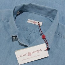Luciano Barbera NWT Casual Button Down Shirt Size M in Solid Blue 100 Cotton