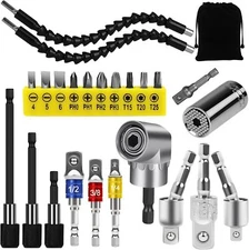 24pcs Flexible Drill Bit Extension Set, Hex Shank 105° Right Angle Drill Atta...