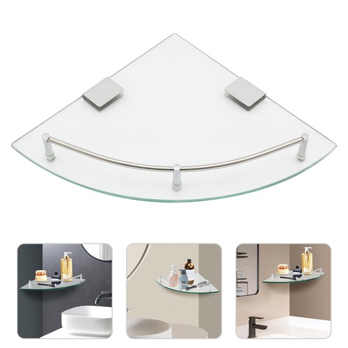 9.25*9.25*1.57in Clear Shower Shelf Wall Mount Shelf Stainless Corner Shelf - Picture 18 of 19