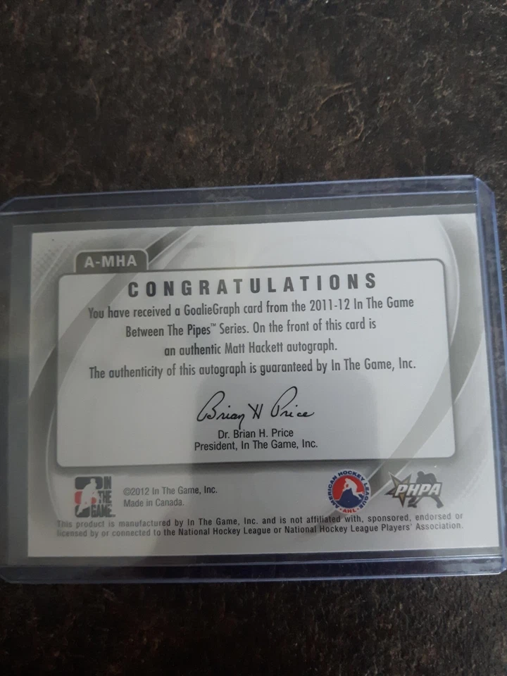 2011-12 ITG Between The Pipes Future Stars Auto Matt Hackett Card# A-MHA - Image 2 of 2