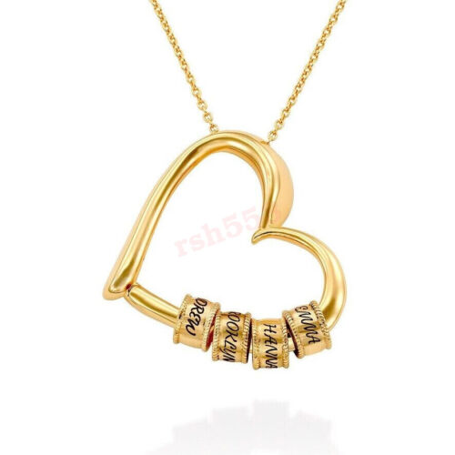 Up to 6 Beads Heart Necklace with Engraved Beads / Family Necklace NEW AU - Picture 7 of 9