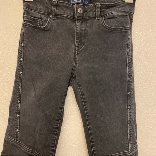 Zara black hi rise stretch denim jegging skinny jeans studded moto girl 34 12/14 - Picture 2 of 11